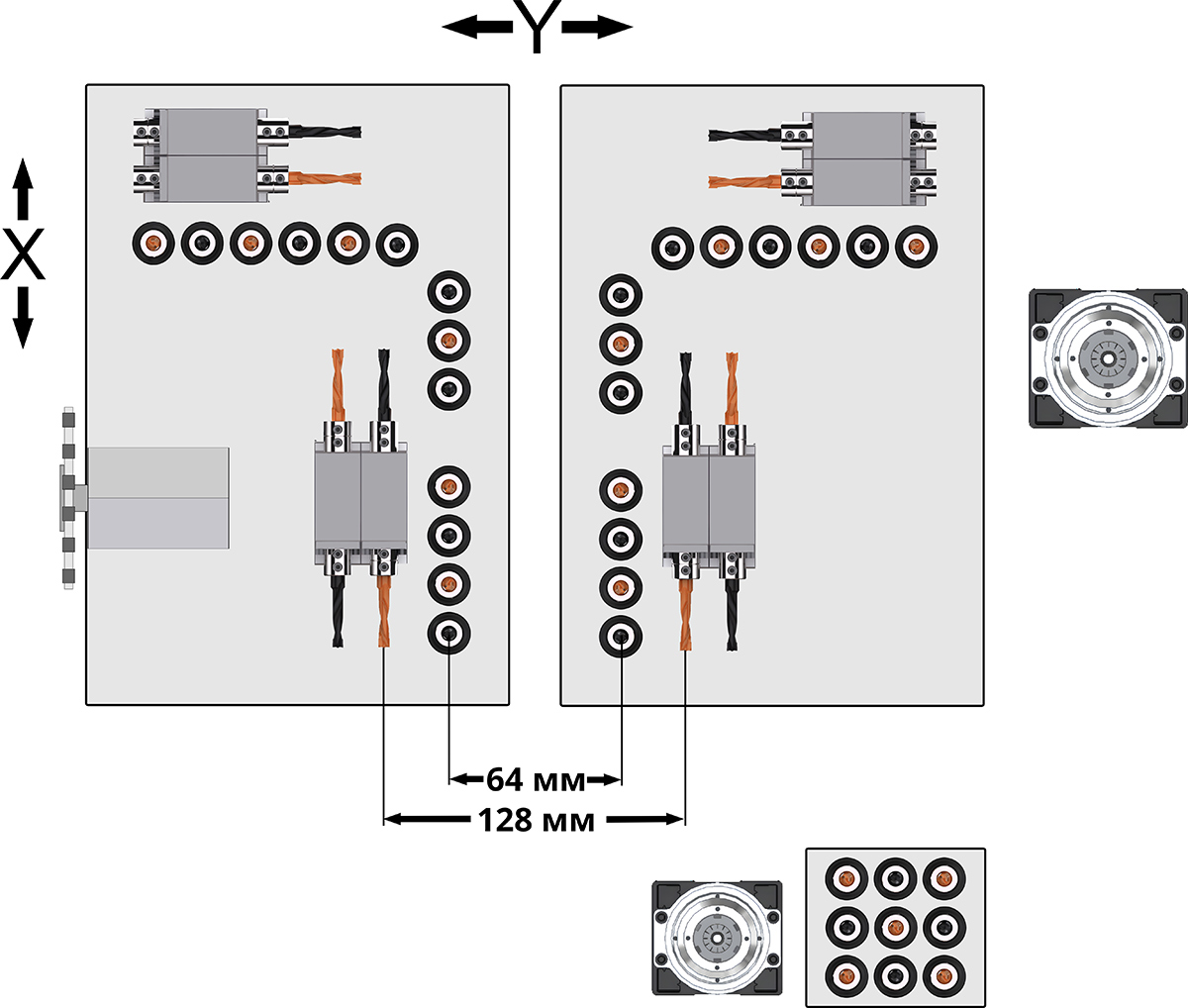 Configuration of the drilling group of the KDT KD-612KHSA machine