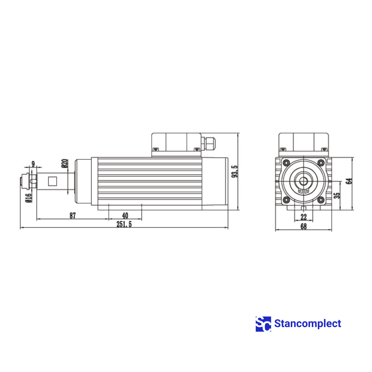 Milling motor MJ35B-750 0.75 kW, 200 HZ, 12000 rpm, Left  for edge banding machine