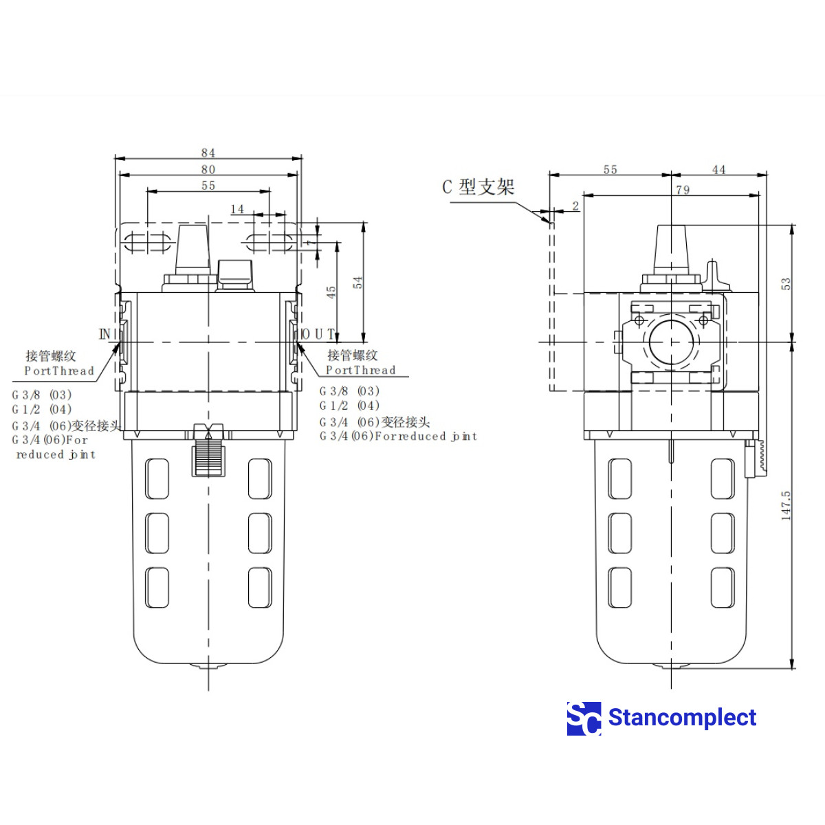 Pneumatic lubricator 1/2" EASUN EAL4000-04-B-F11