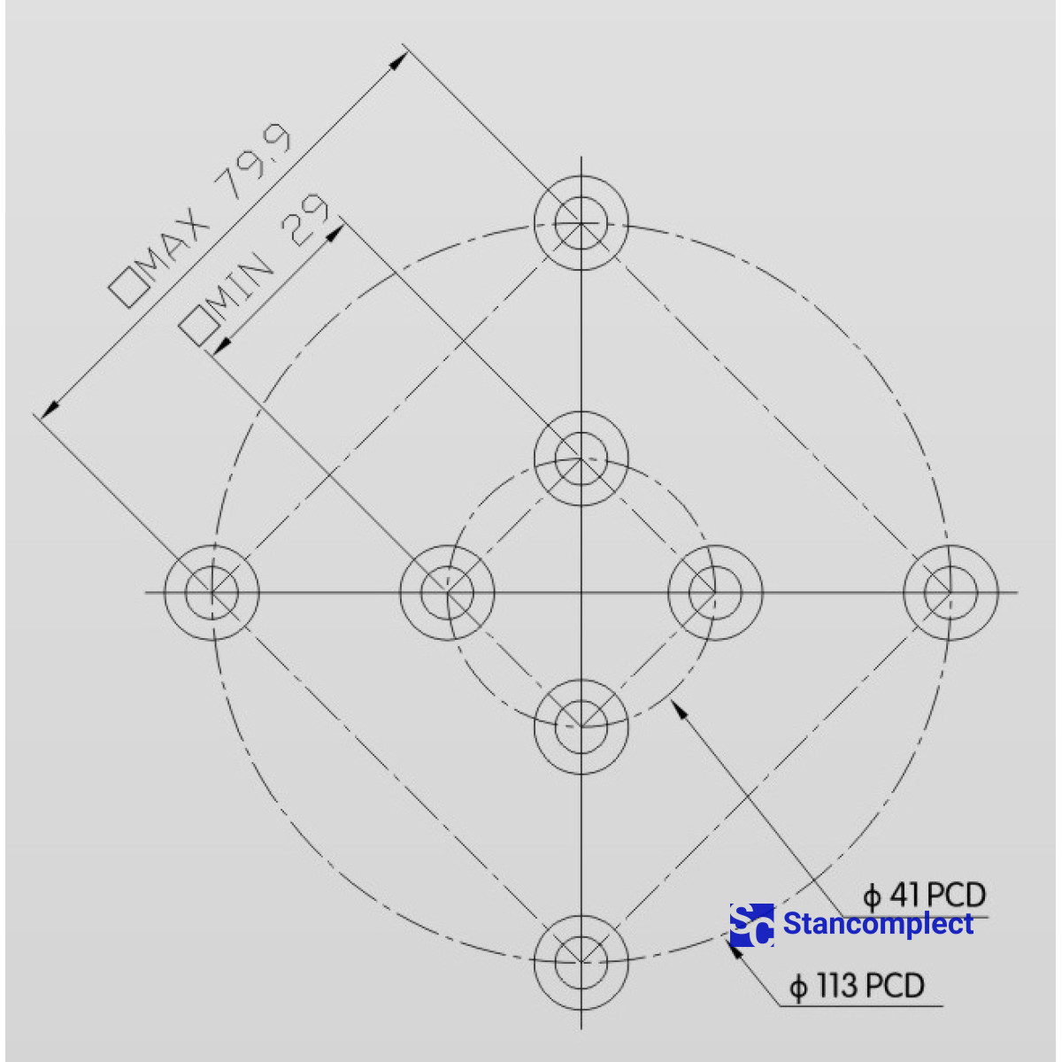 5-spindle drilling head with adjustable spindle spacing 29–79.9 mm