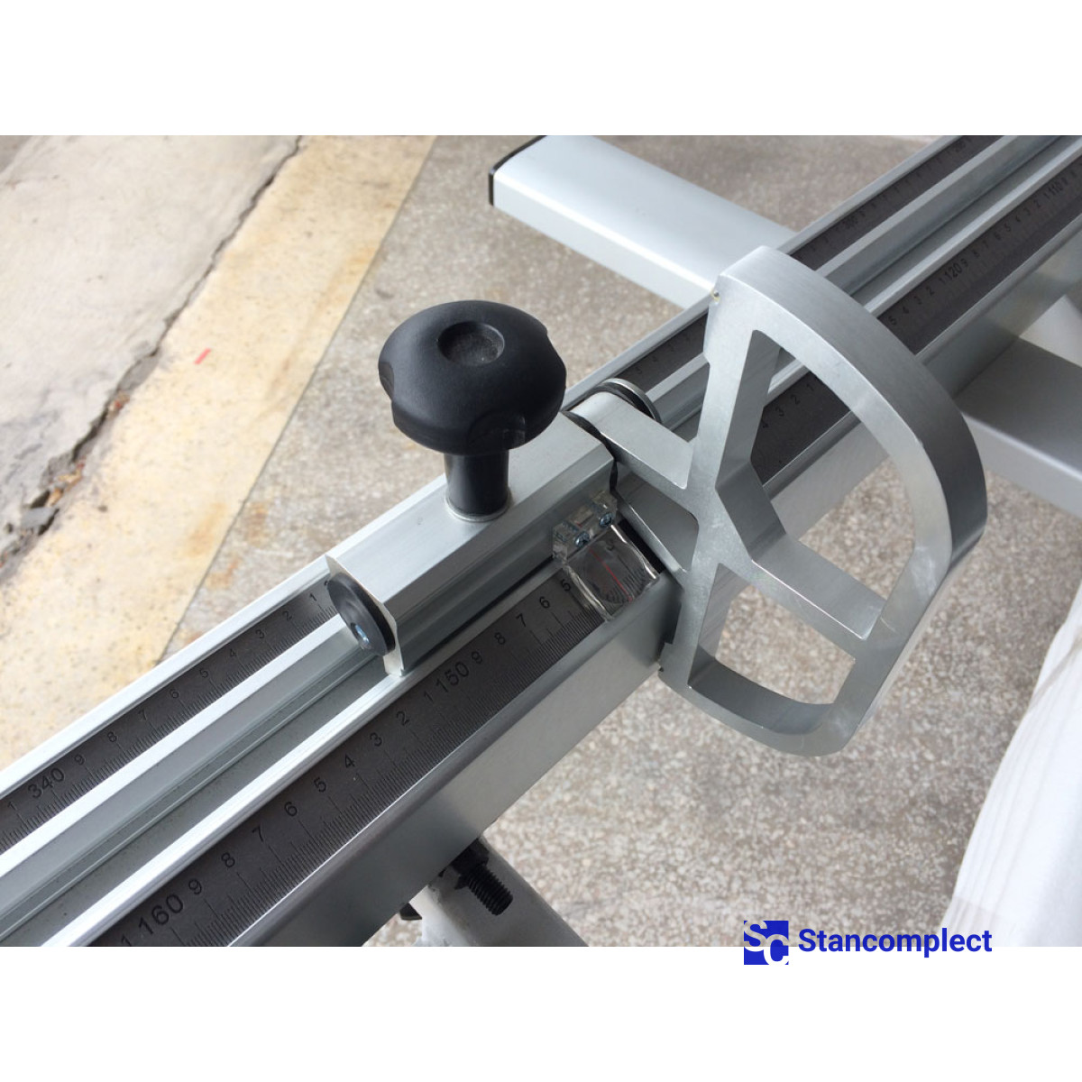 Telescopic ruler 84x76 mm for sliding table saw complete with folding stops