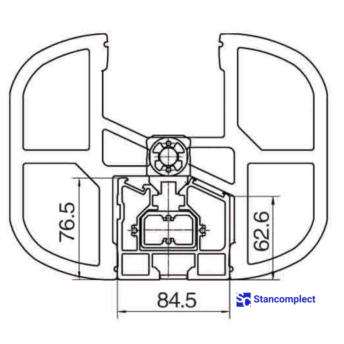 Telescopic ruler 84x76 mm for sliding table saw complete with folding stops