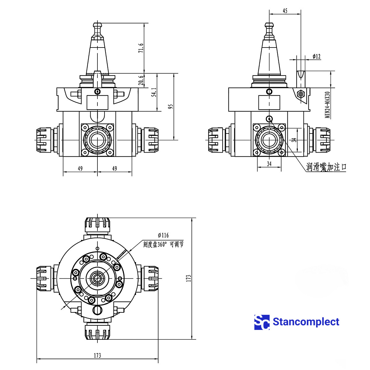 Агрегатна чотиристороння фрезерна головка 90° KDT DCJSDT-4T для свердлильно-присадних центрів з ЧПК KDT