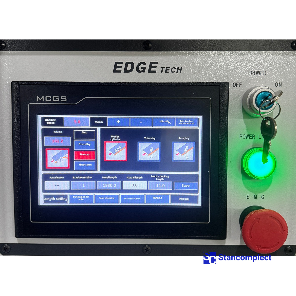 Curvilinear edge banding machine KDT-305MC with milling unit and vacuum clamping of the workpiece for PUR/EVA adhesive