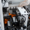 Edge banding machine KDT KE-268JSA with corner rounding unit, top glue bath and pneumatic reconfiguration of units