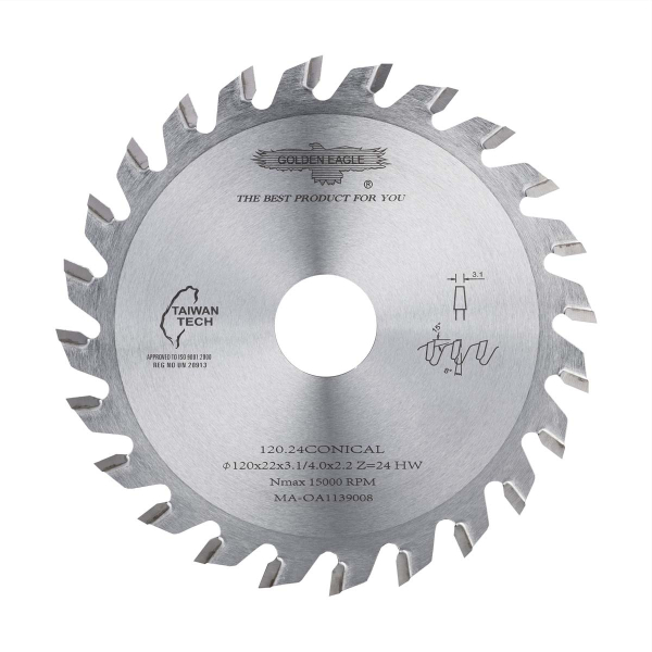 Conical scoring saw blade GOLDEN EAGLE 120x22x3.1/4.0x2.2 24Z for sliding table saws