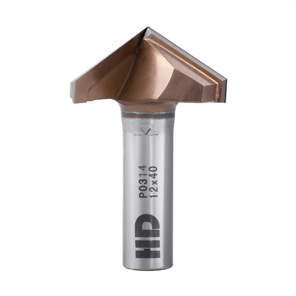 Diamond V-groove router bit D40 h16 d12 120° Z3 with coating
