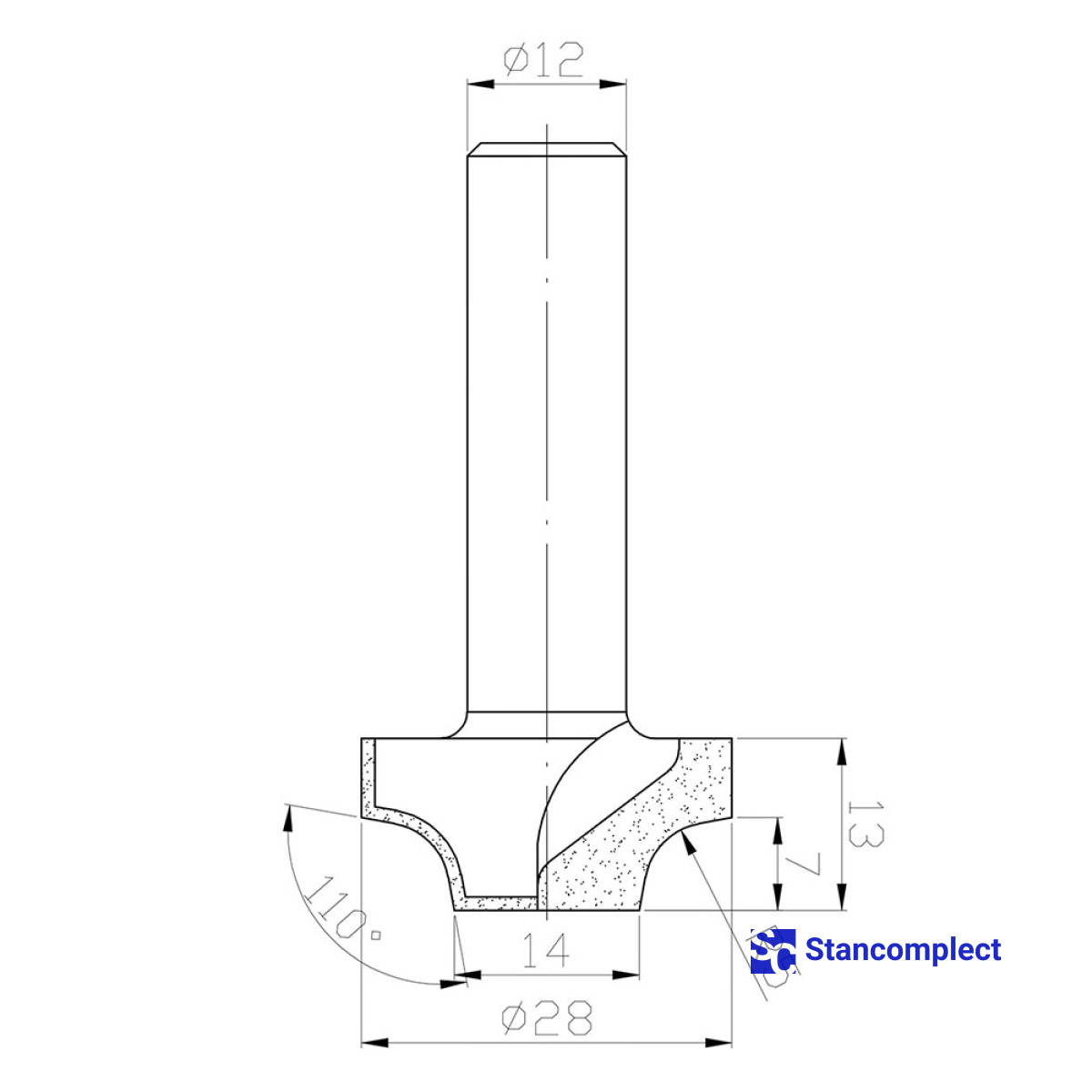 Diamond panel router bit D28 h13 L57 d12 R5 Z2