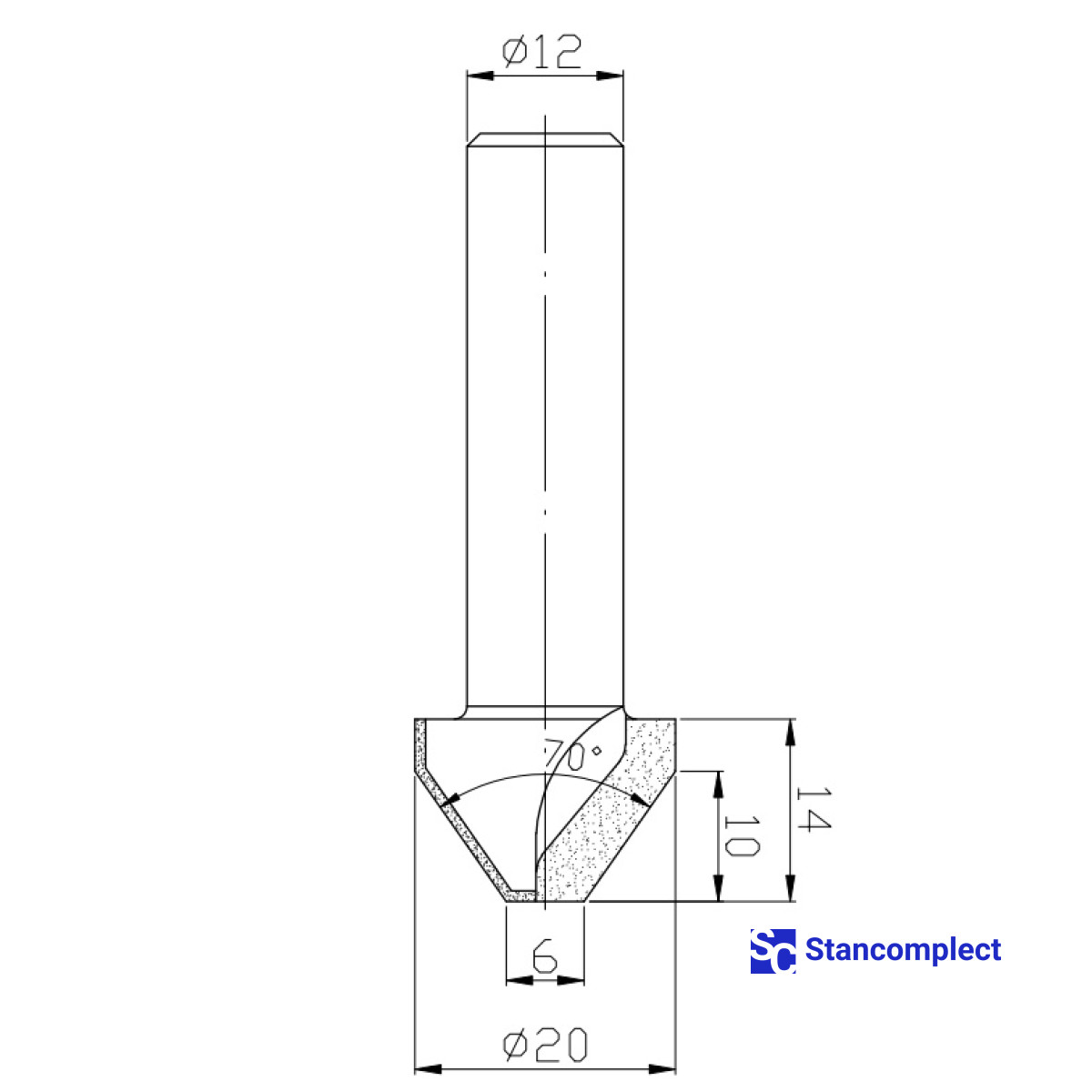 Diamond panel router bit D20 h14 L58 d12 Z2