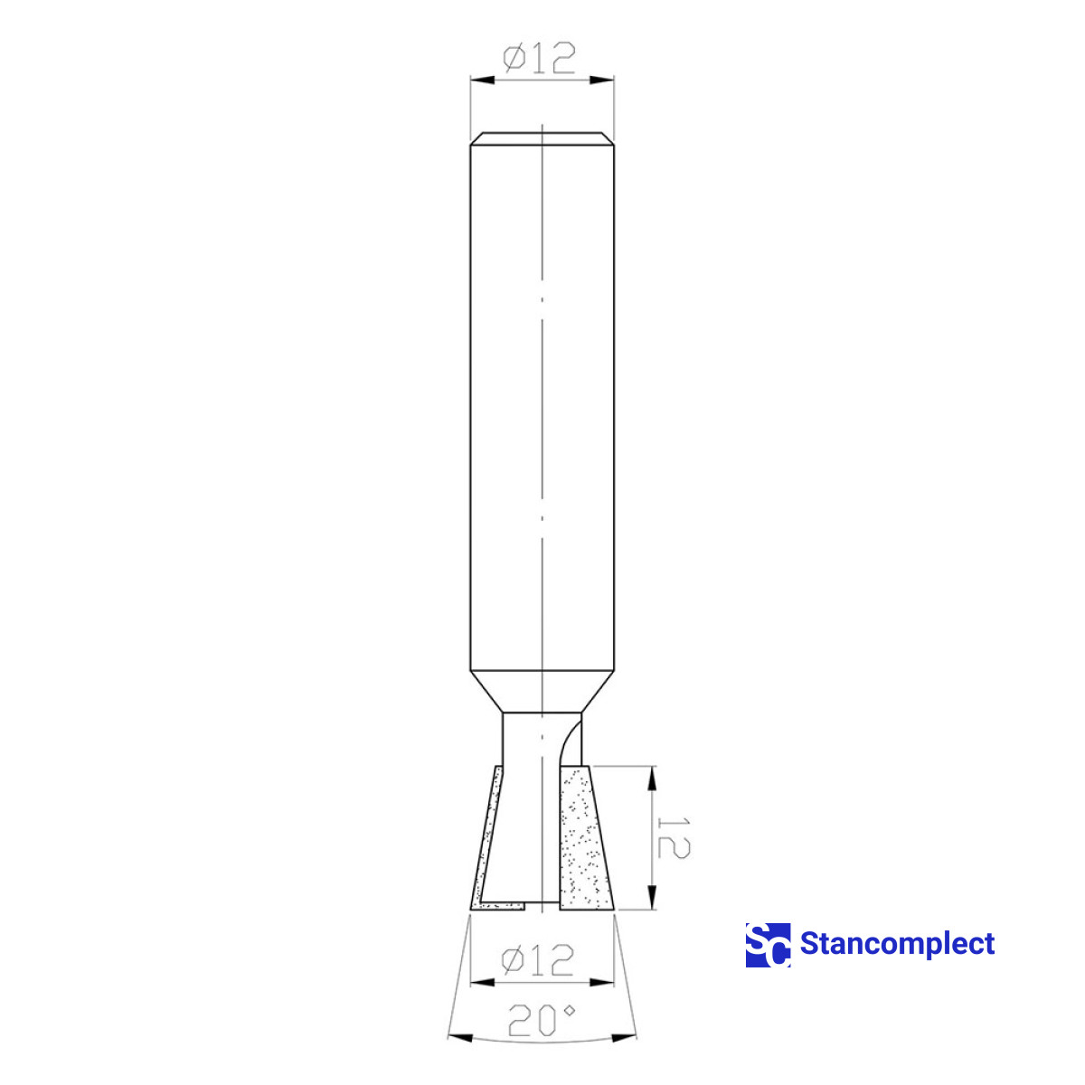 Diamond dovetail router bit D-12 R-20° H-12 L-65 for spiked joints