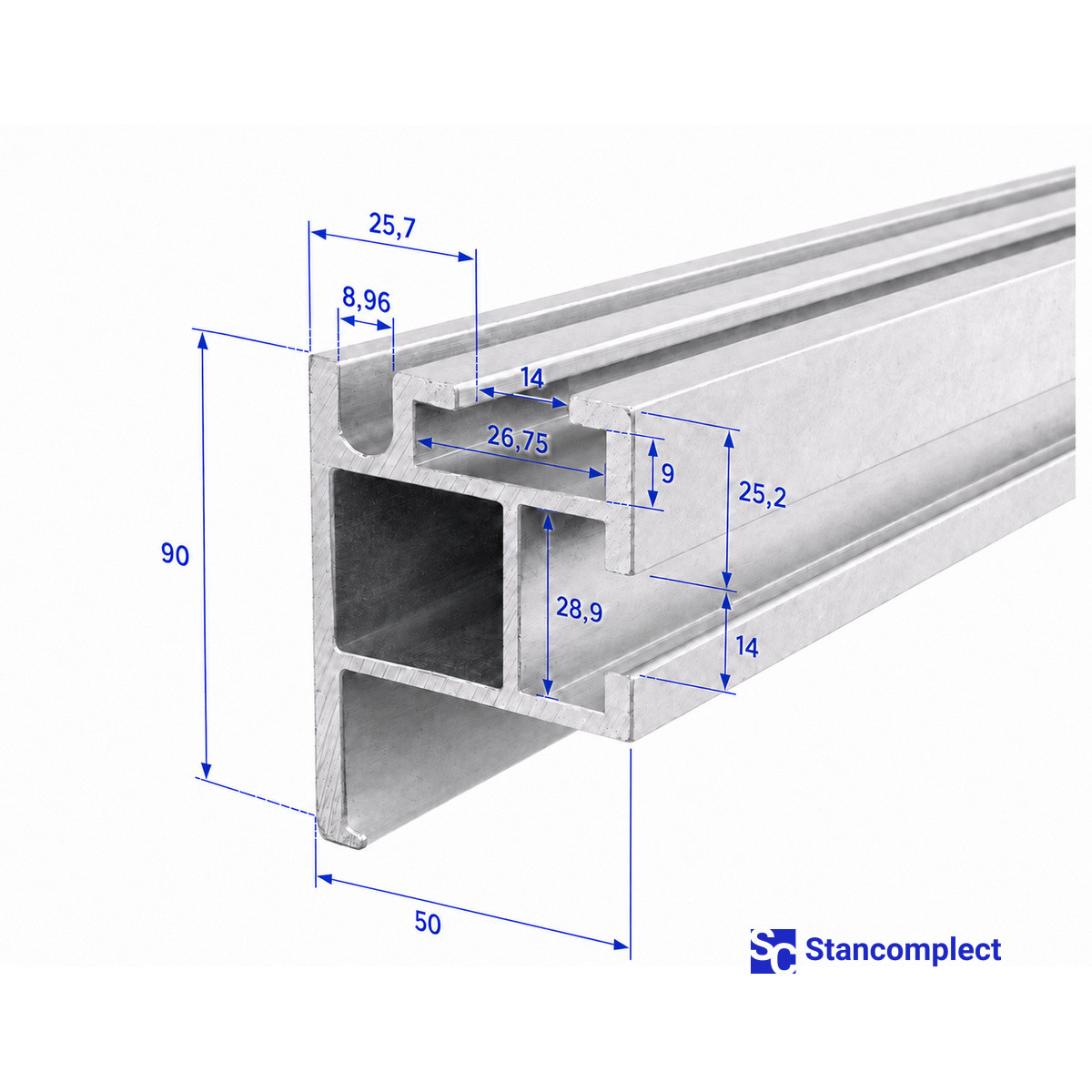 Rip fence profile for sliding table saw 1220x90x50 mm