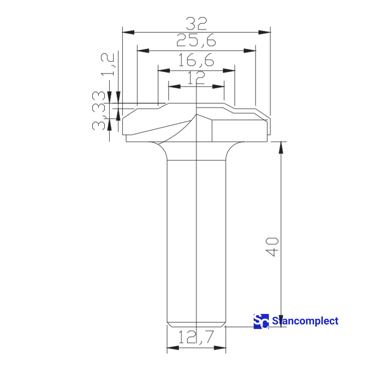 Diamond profile end mill D32 h9 d12.7(12)