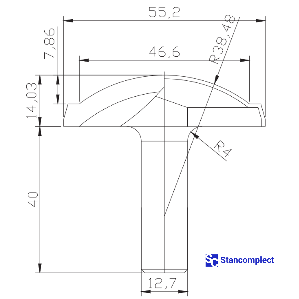Diamond profile end mill D55.2 h13.98 d12.7(12)