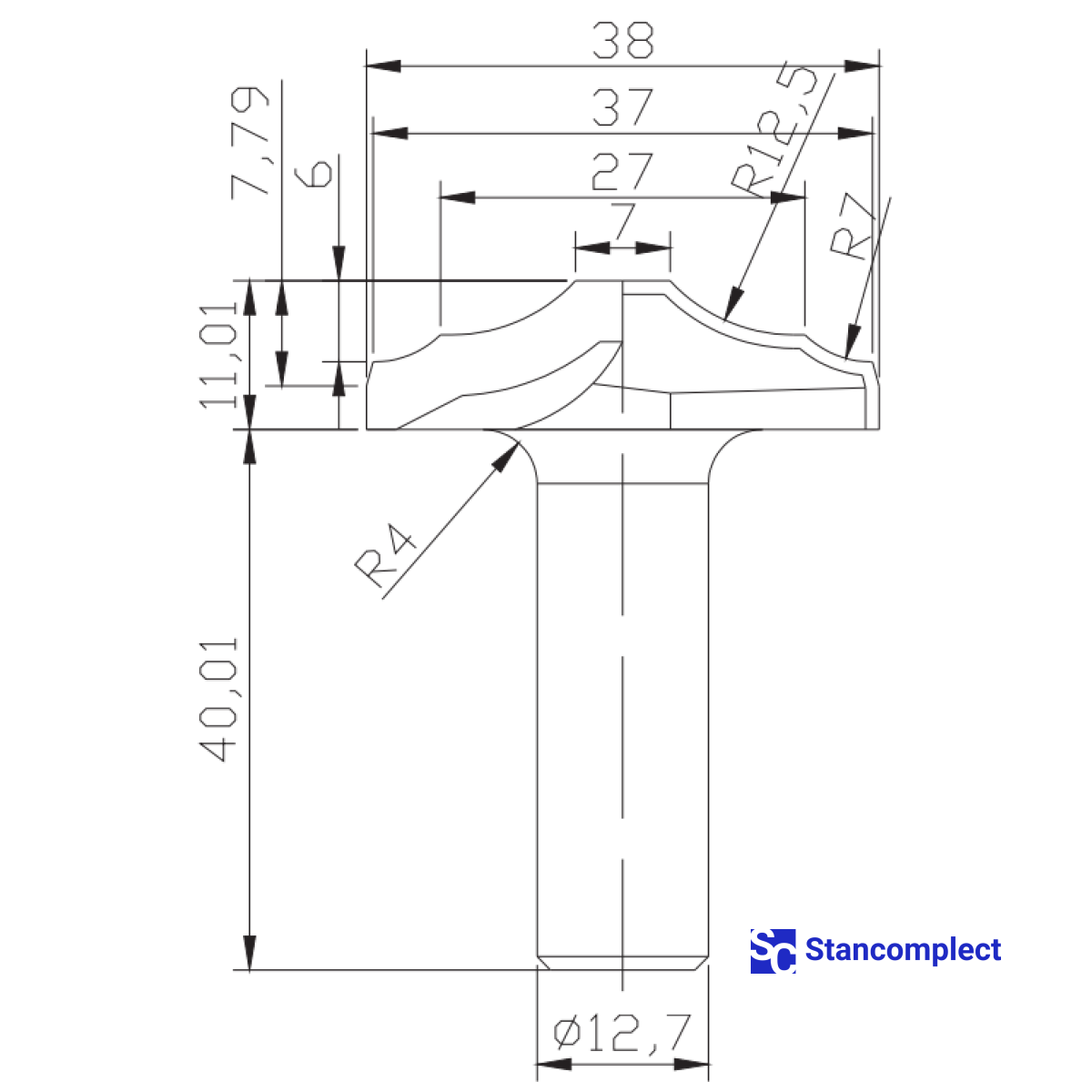 Diamond profile end mill D38 h11 d12.7(12)