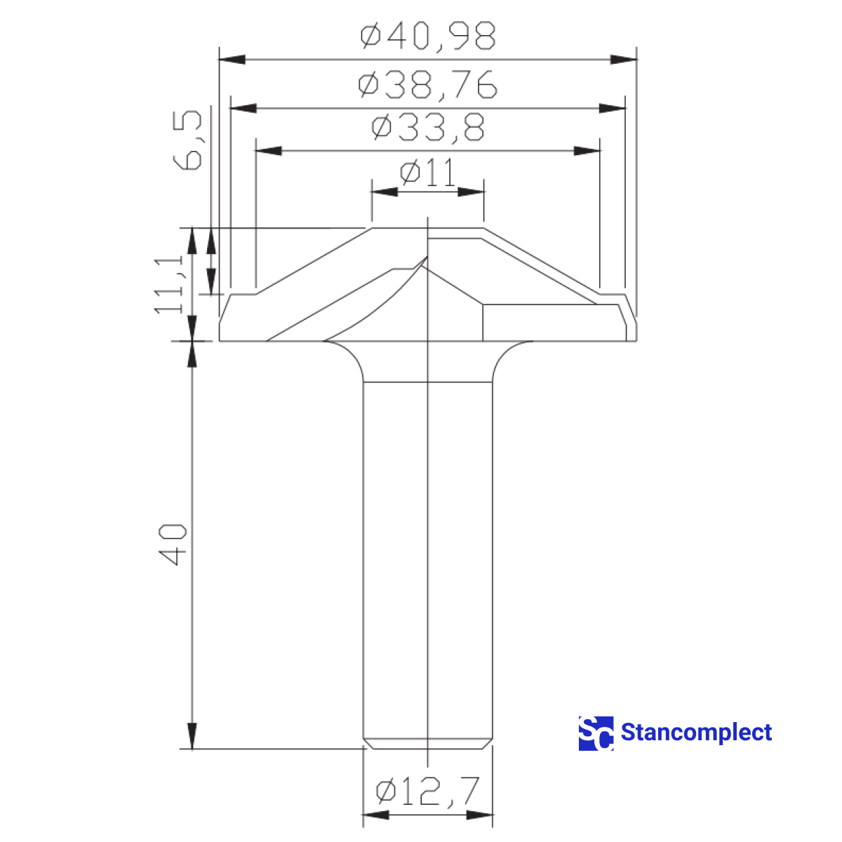 Diamond profile end mill D40.98 h11.1 d12.7(12)