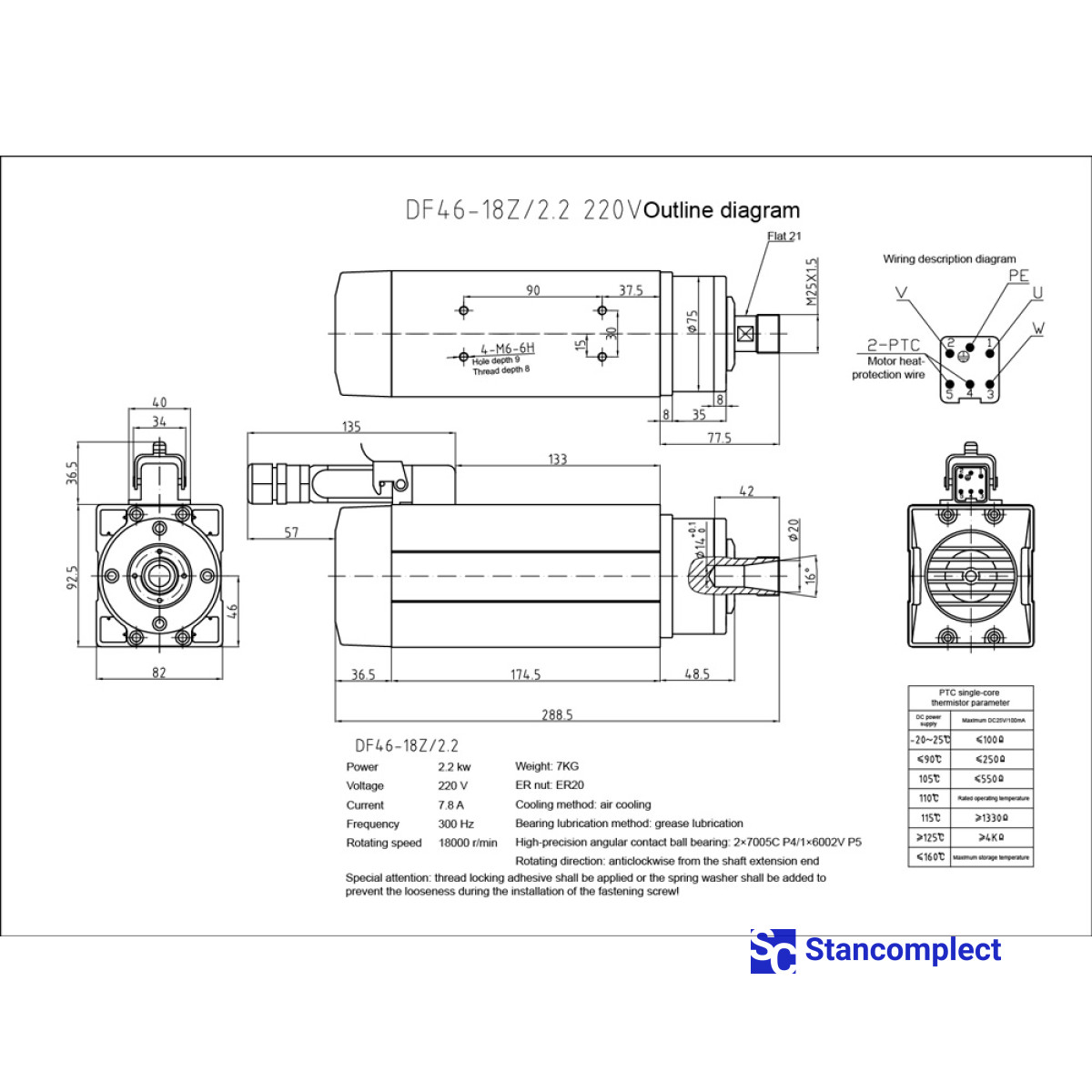 Electrospindle 2.2 kW 18000 rpm