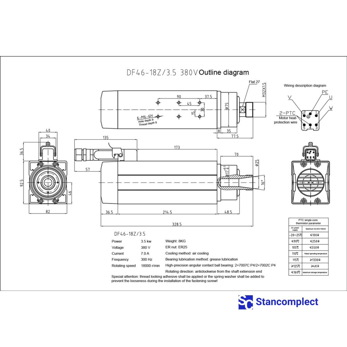 Electrospindle 3.5 kW 18000 rpm