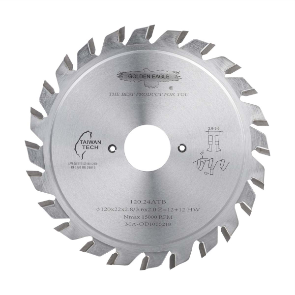 Adjustable scoring saw blade GOLDEN EAGLE 120x22x2.8-3.6 12+12Z for sliding table saws