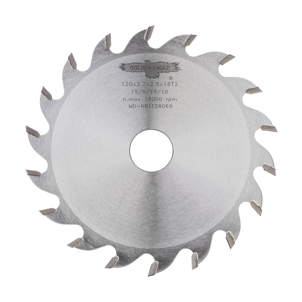 Grooving saw blade 120x20x3.2x2.5x18Z Golden Eagle for CNC drilling centers KDT. Saw cut 3.2 mm