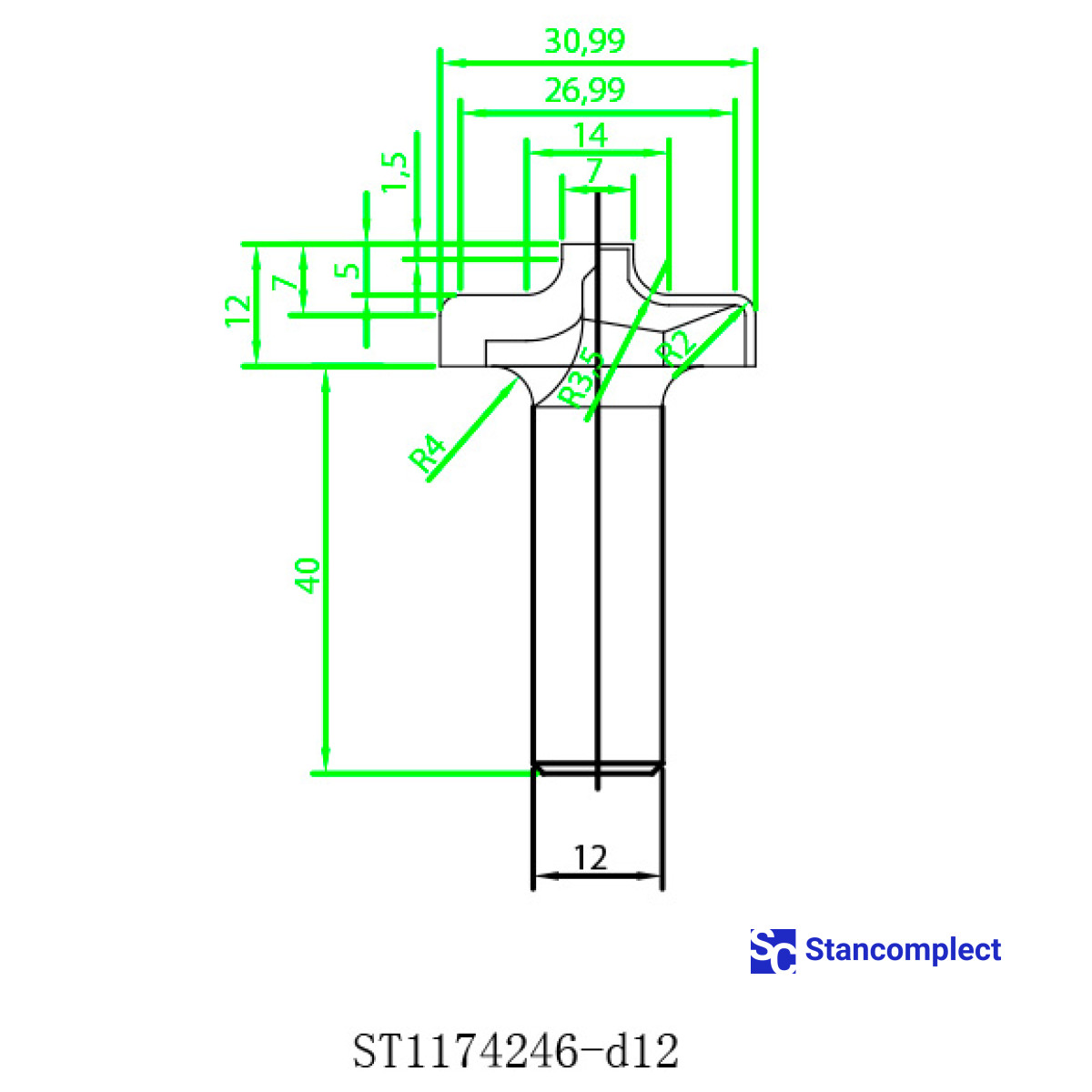 Diamond shape cutter D30.99 h12 d12