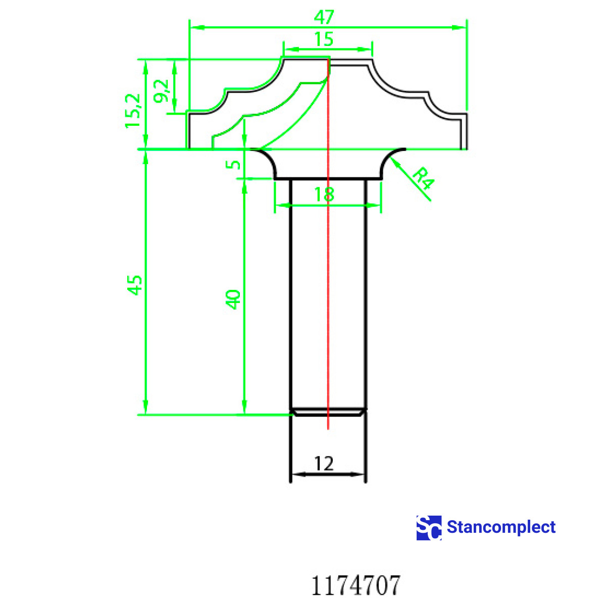 Diamond shape cutter D47 h15.2 d12