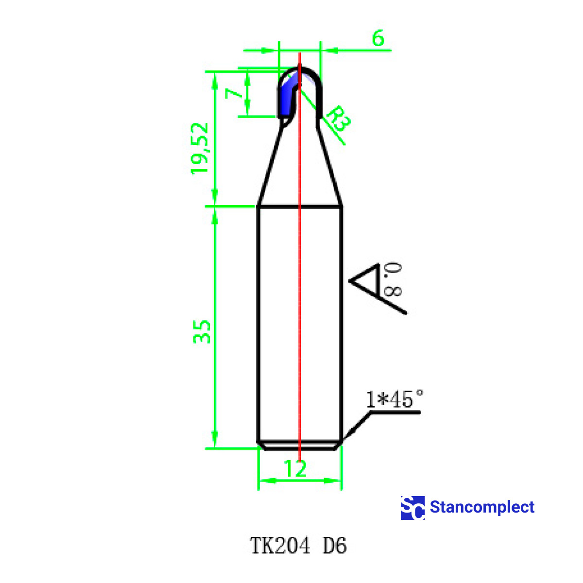 Алмазна фігурна фреза D6 h7 d12 R3