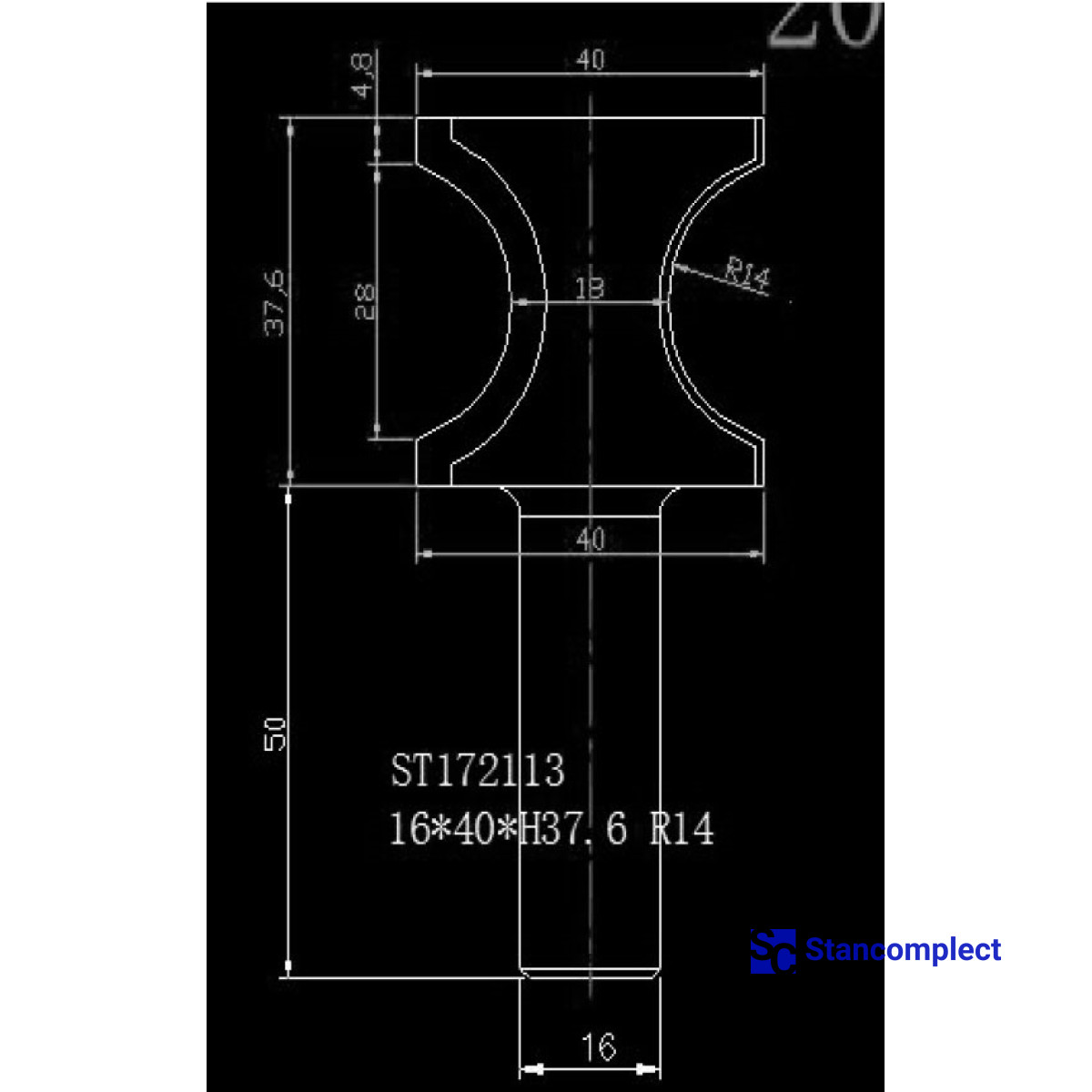 Алмазная фигурная фреза D40 h37.6 d16 R14 для скругления торца