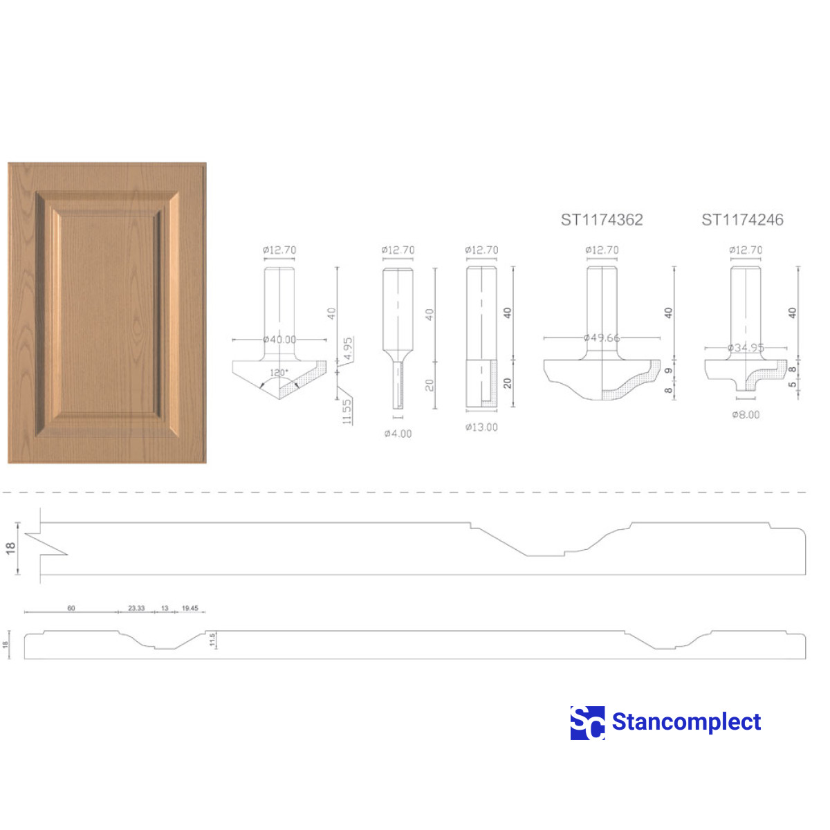 Cabinet door diamond router bits set 1208