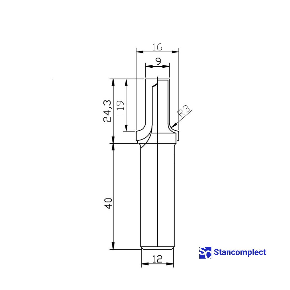 Diamond shape cutter D9 h19 d12