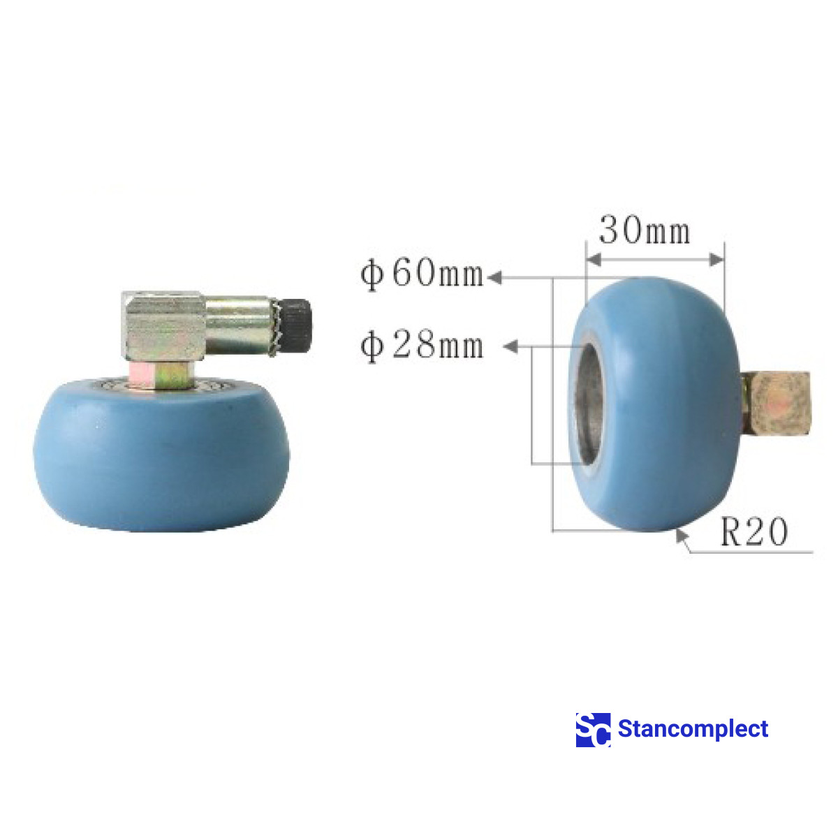Ролик притискний верстата для ламінації U-501 60х30х28хR20 зі штифтом