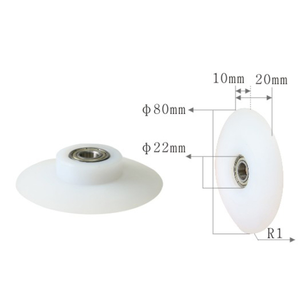 Plastový válec pro obalovací stroj U-531 80x22x10x20xR1 s hřídelí